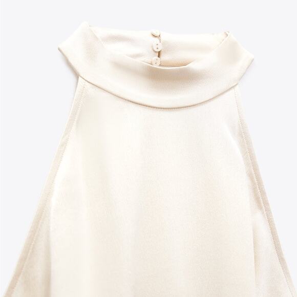 ZARA SATIN EFFECT HALTER DRESS ECRU - Picture 12 of 12